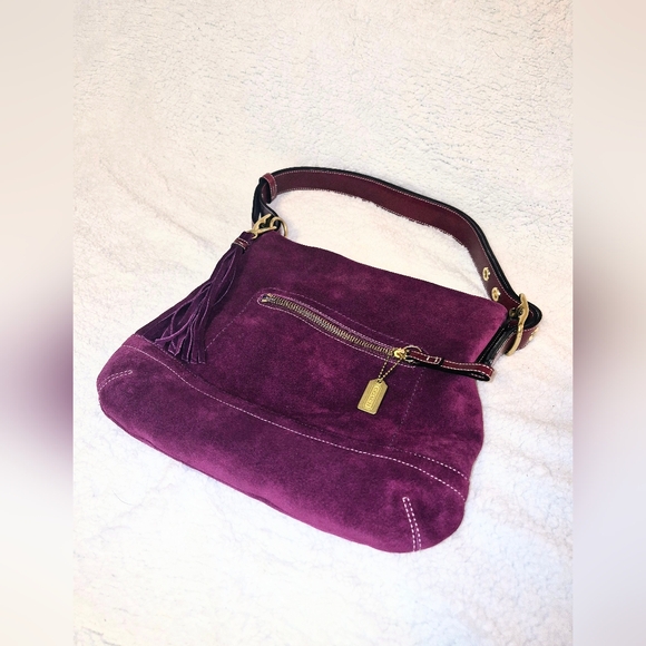 COACH: Grape Soft Suede Duffle Purse - Picture 3 of 11